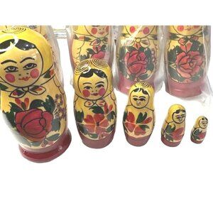 Vintage 5 Russian Wood Nesting Stacking Dolls Set